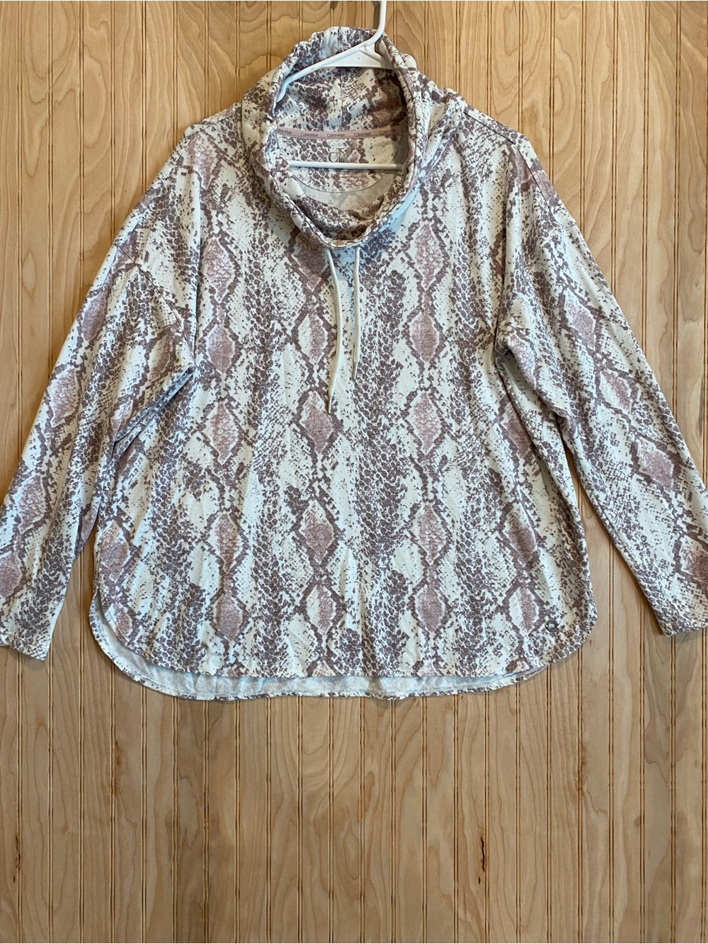 Calvin Klein Light Pink Snake-Print Cowl Neck Pullover